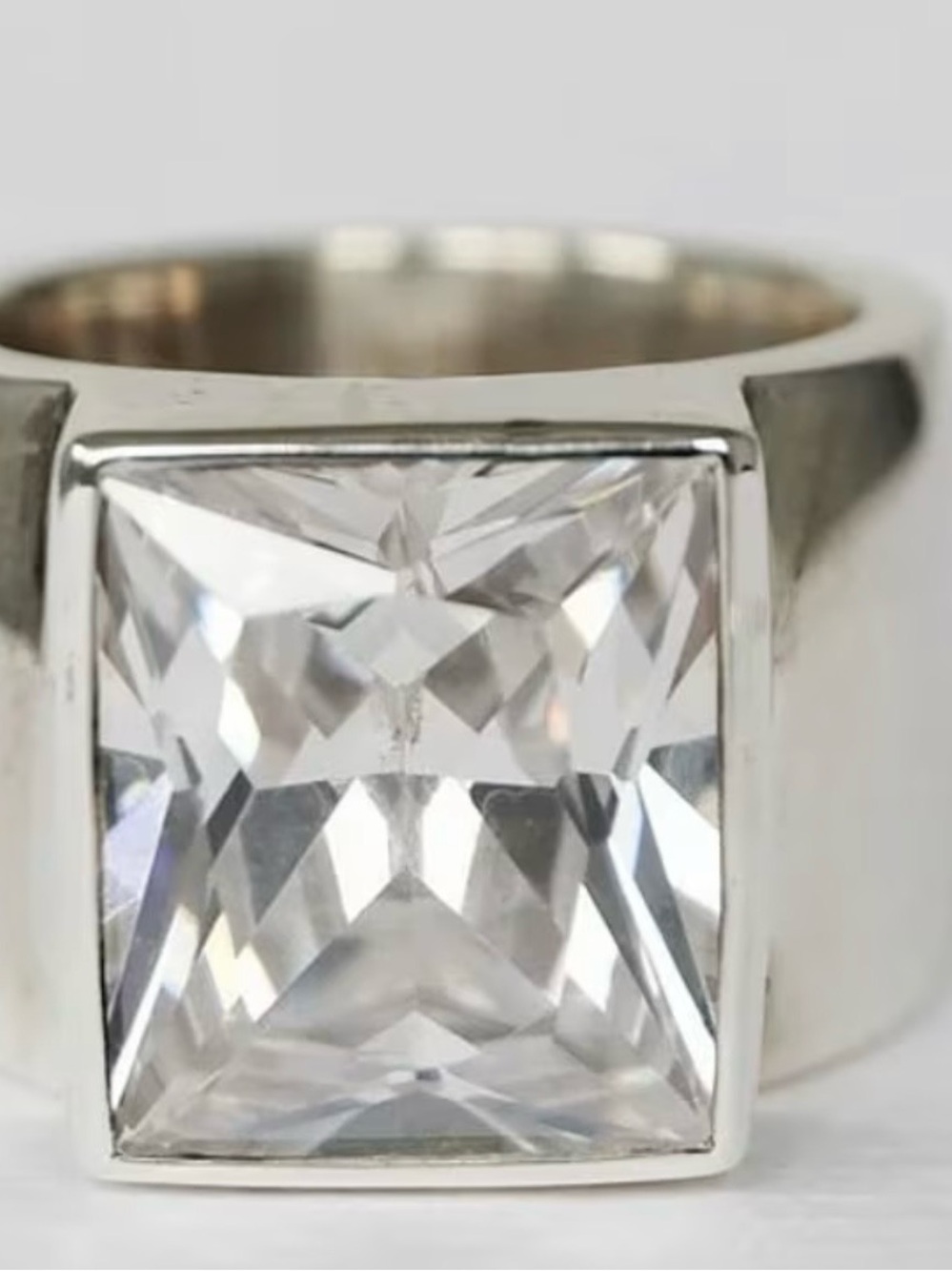 Silver-Tone Square CZ Statement Ring - White Crystal
